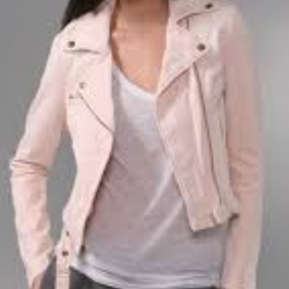 Current Elliott pink denim biker jacket, size 1 (XS)